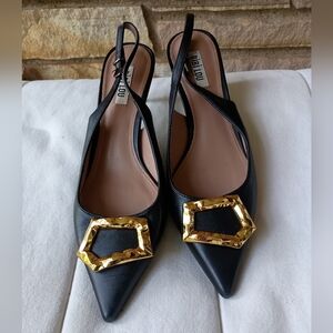 Anthropologie Bibi Lou Black and Gold Women's Slingback Shoes